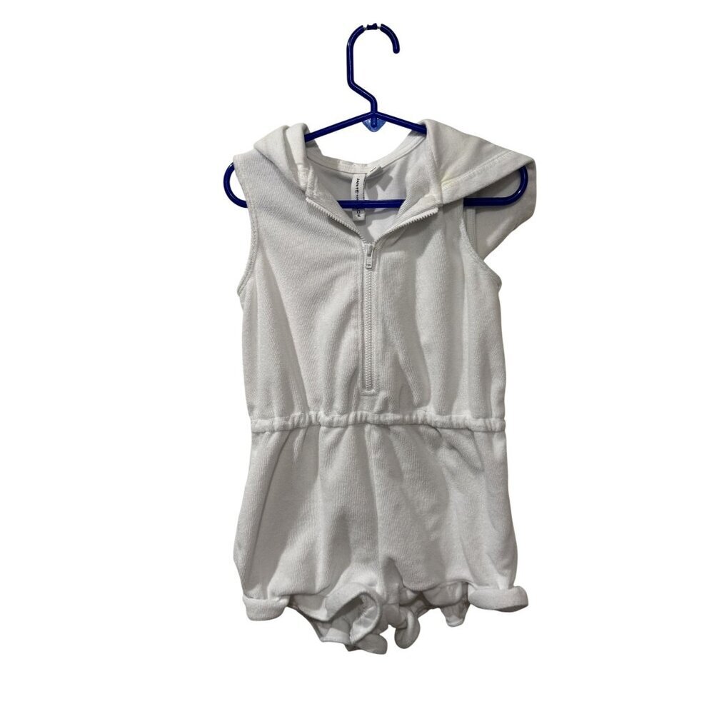 Janie And Jack White Terry Cloth Hooded Romper Sleeveless Elastic Waist Size 5